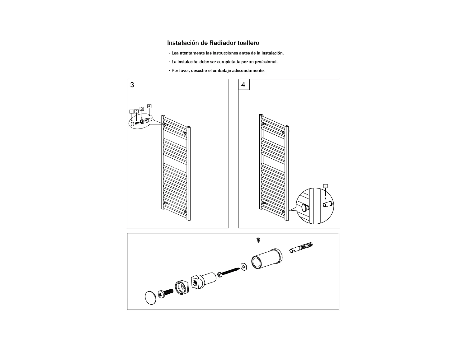 Radiador toallero de agua calefacción cromado 1800x600mm