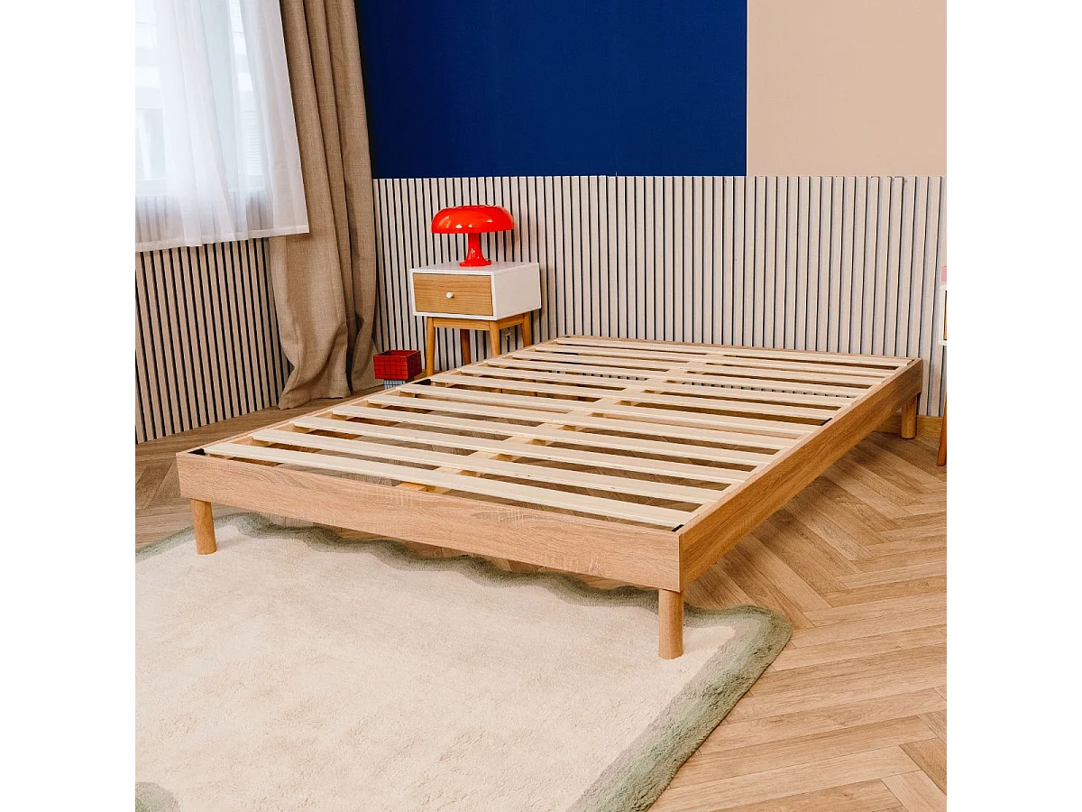 Sommier à Lattes en kit bois Chêne clair - 140 x 190 cm