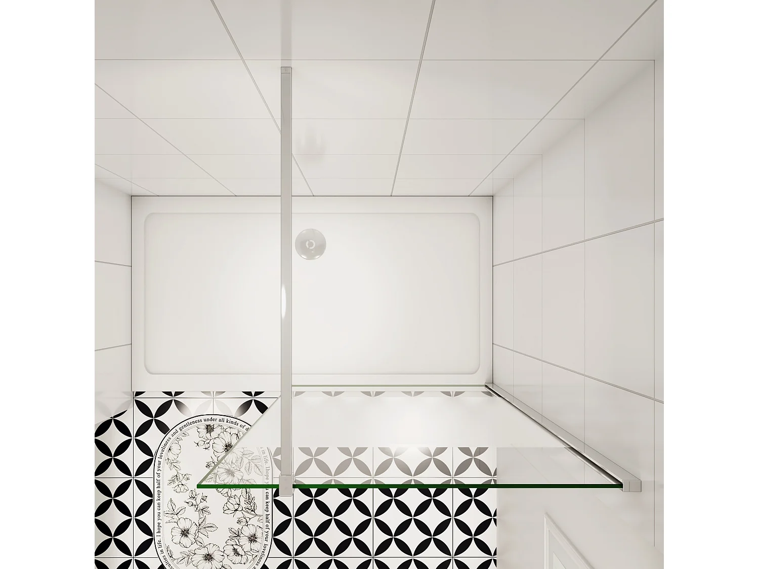 70x200cm Duschabtrennung Walk In 10mm Nano ESG Milchglasstreifen Duschabtrennung + F Form:90cm Stabilisator Höhe 200cm