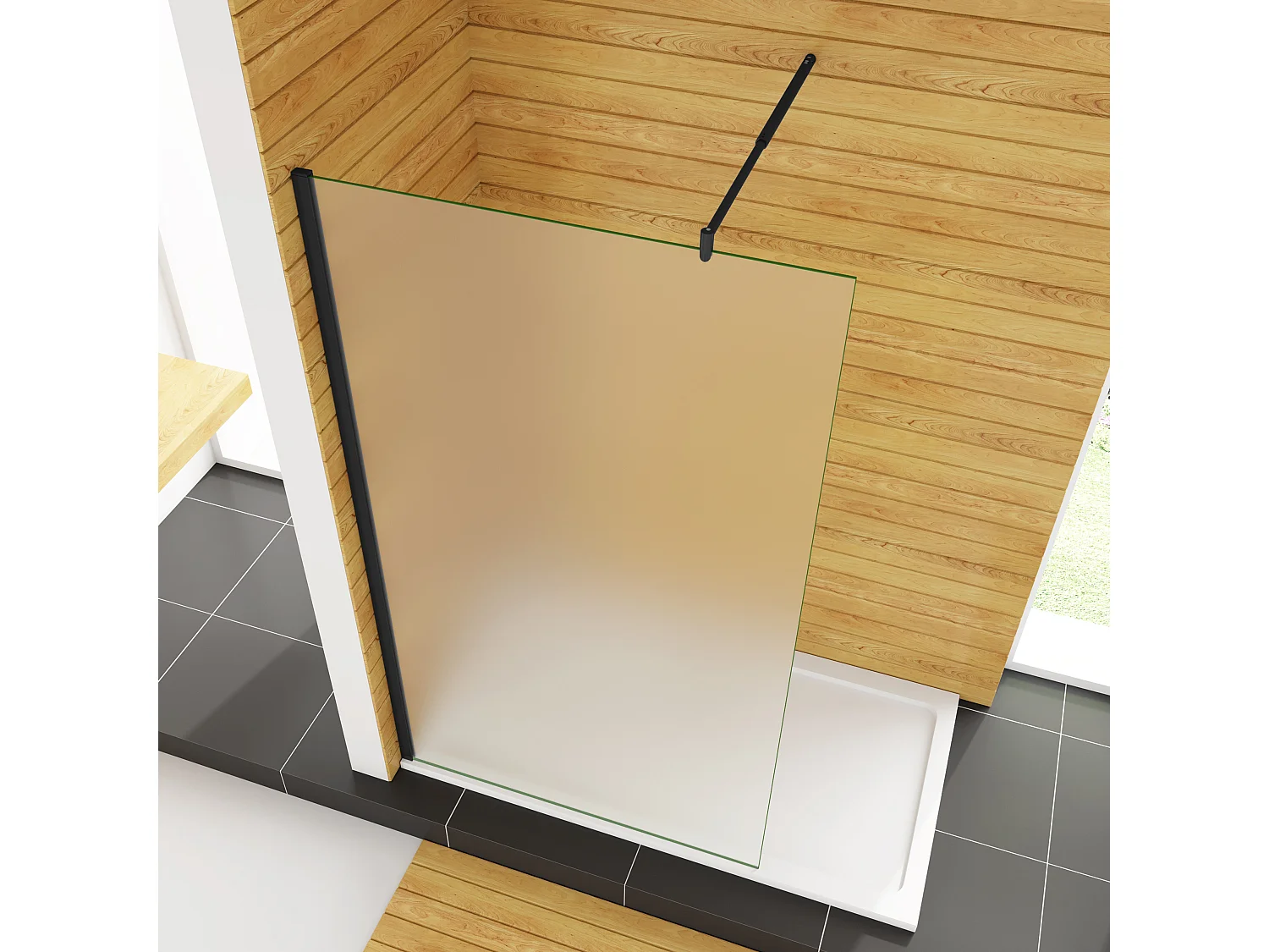 Duschabtrennung Milchglas Duschwand Walk In 70-120 cm Querhaltstange 80 cm Gals 10 mm Dicke