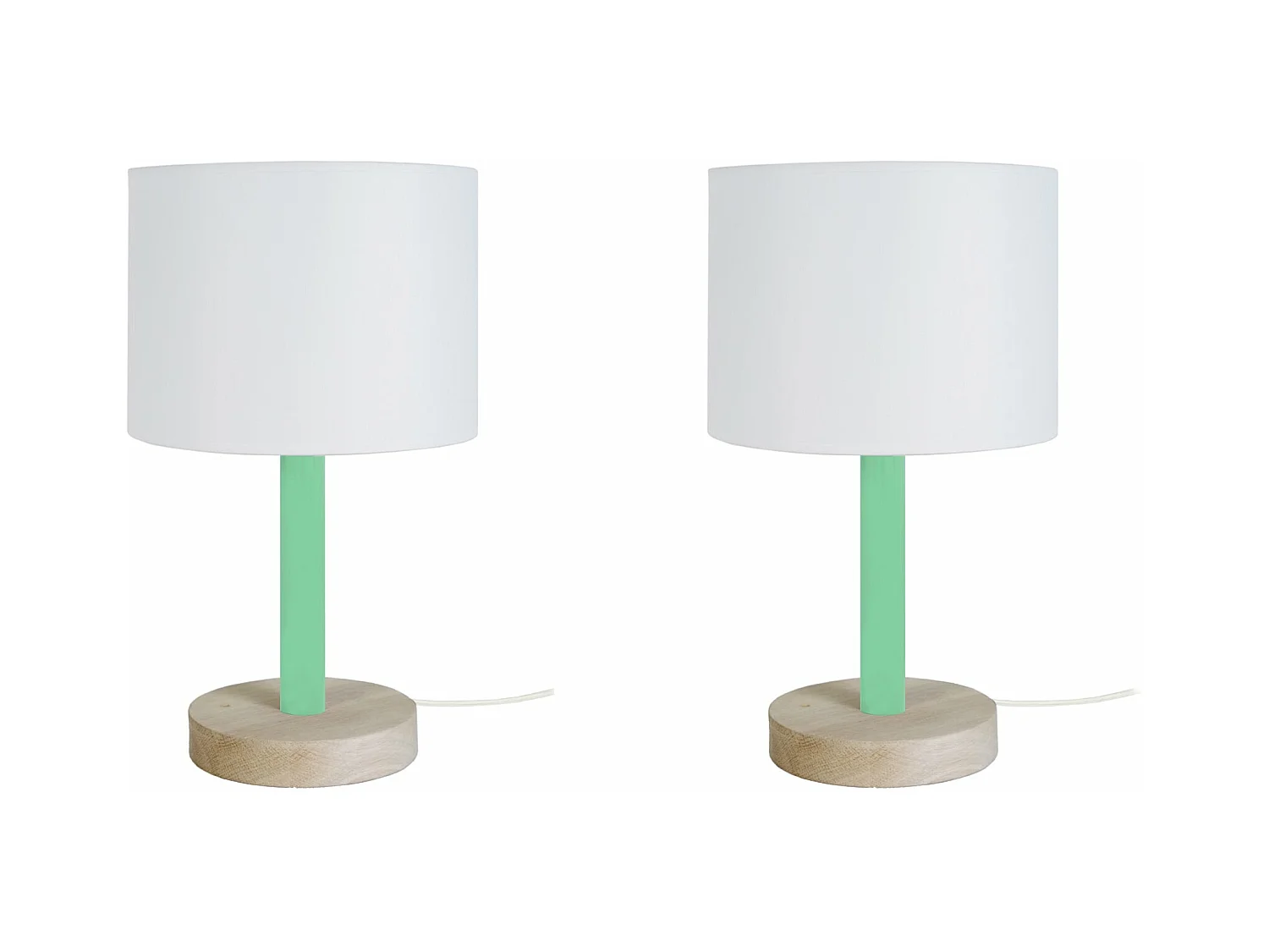 Pair de Lampes de chevet droit bois  naturel,rouge,blanc 35 cm.