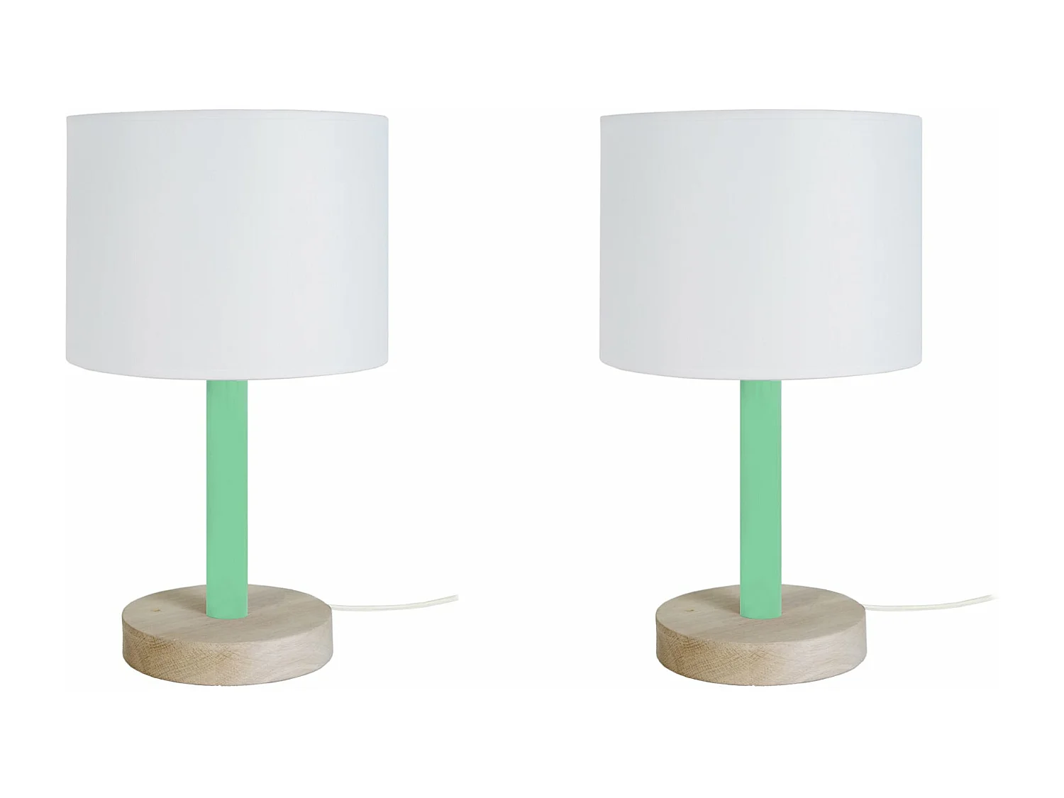 Pair de Lampes de chevet droit bois  naturel,rouge,blanc 35 cm.