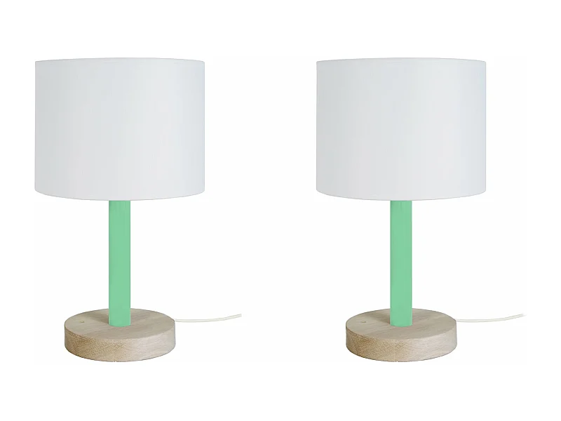 Pair de Lampes de chevet droit bois  naturel,rouge,blanc 35 cm.