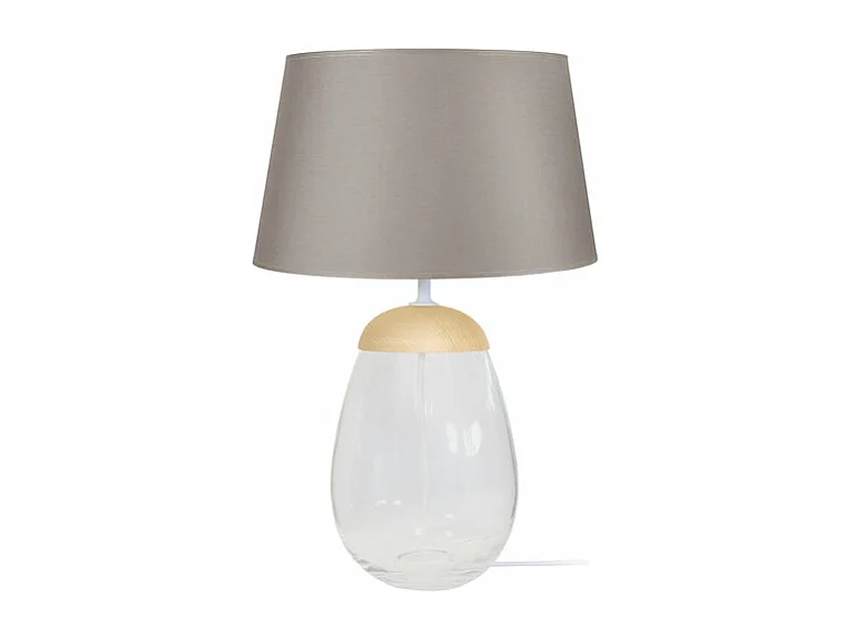 Lampe a poser ovale verre,bois naturel naturel,taupe 46 cm.