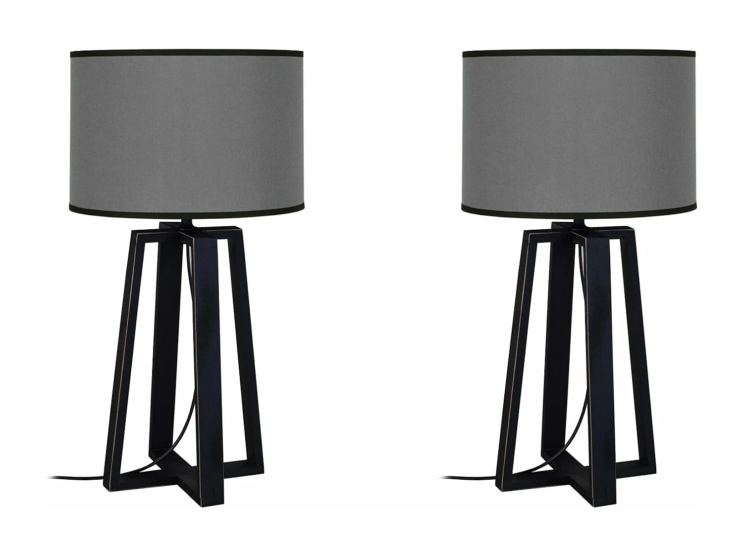 Pair de Lampes de chevet colonne bois  noir,jaune 50 cm.