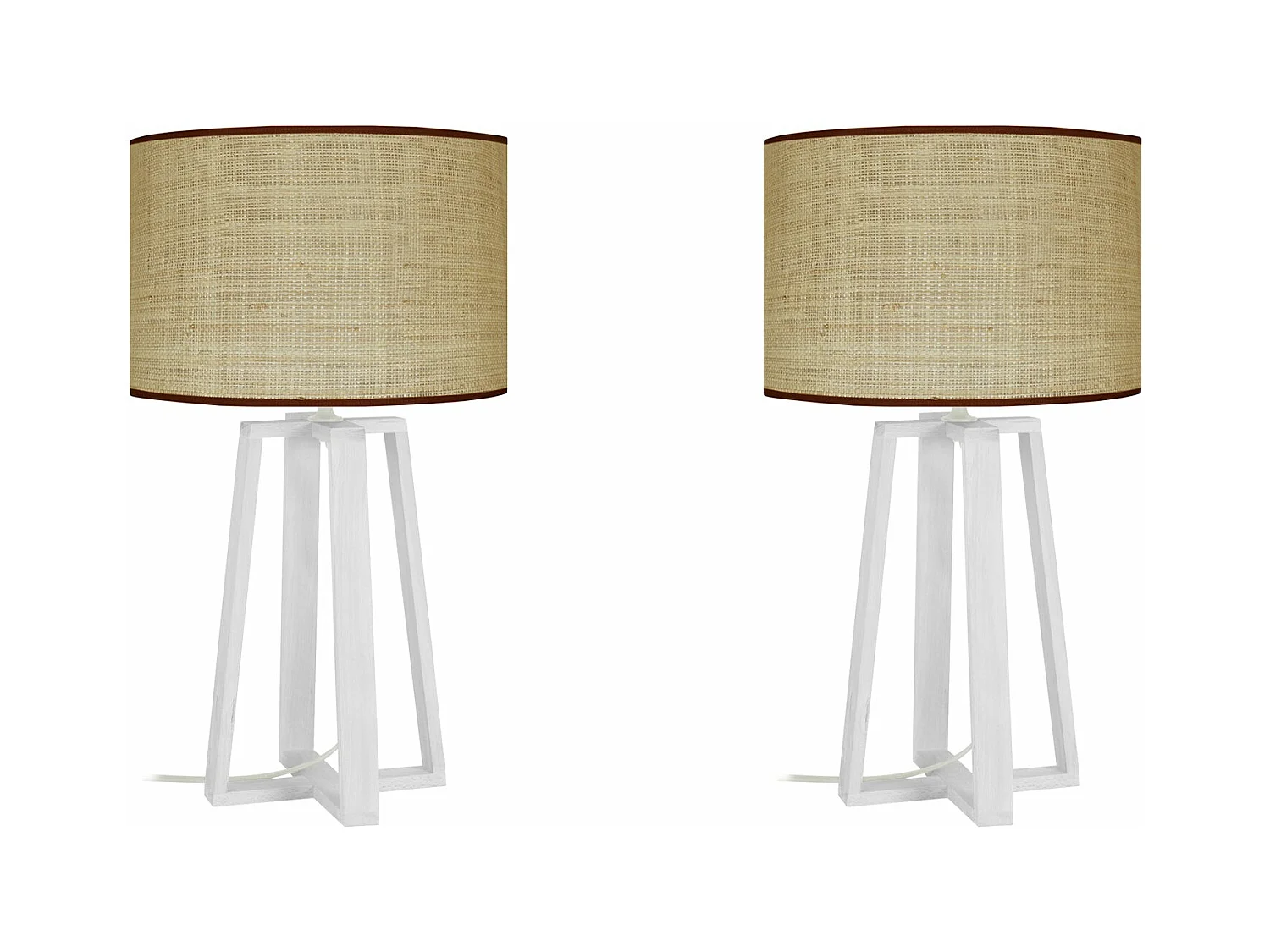 Pair de Lampes de chevet colonne bois  paille 50 cm.
