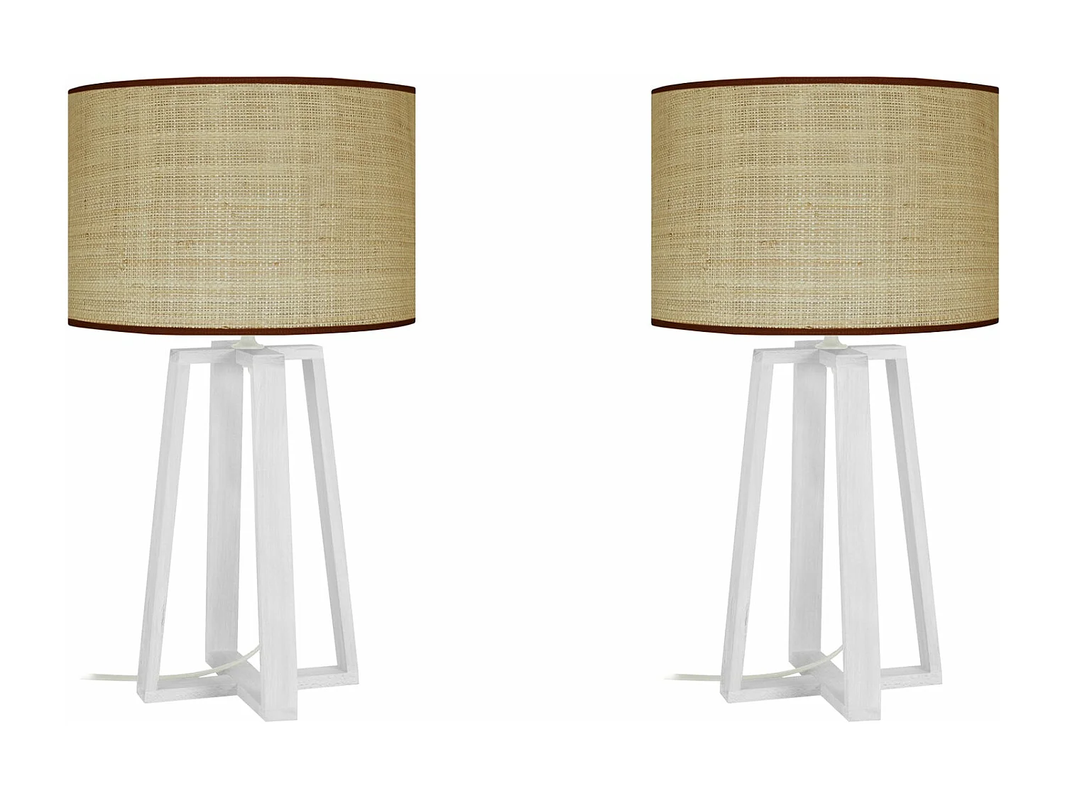 Pair de Lampes de chevet colonne bois  paille 50 cm.