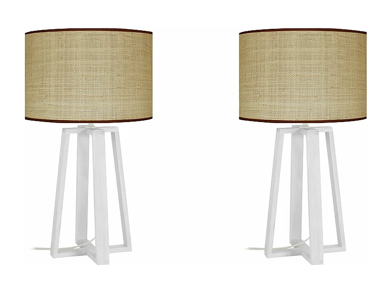 Pair de Lampes de chevet colonne bois  paille 50 cm.