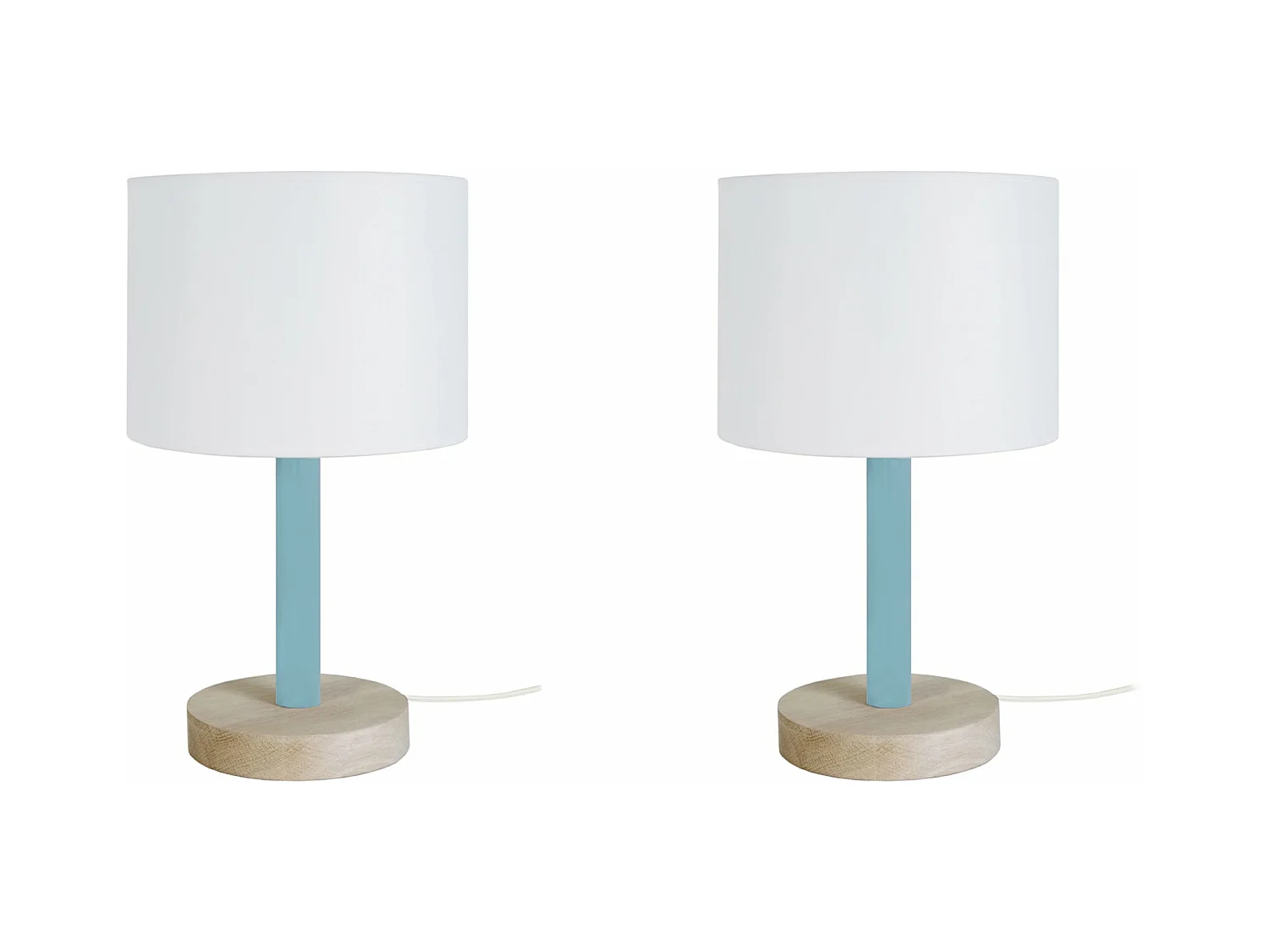 Pair de Lampes de chevet droit bois  naturel,vert,blanc 35 cm.