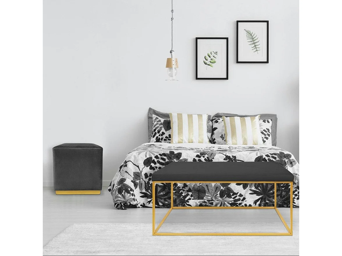 Banquette & 2 Poufs en Velours "Tinuj" 99cm Noir