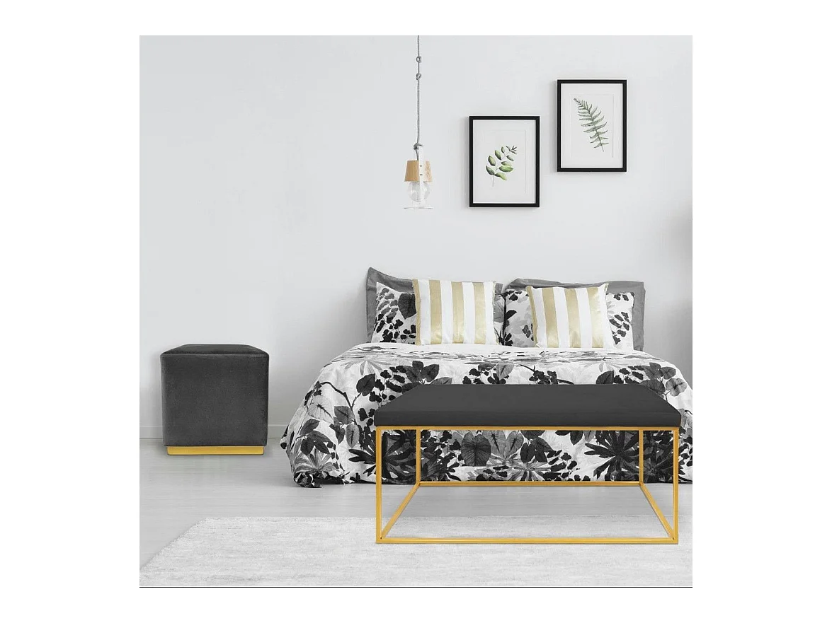 Banquette & 2 Poufs en Velours "Tinuj" 99cm Noir