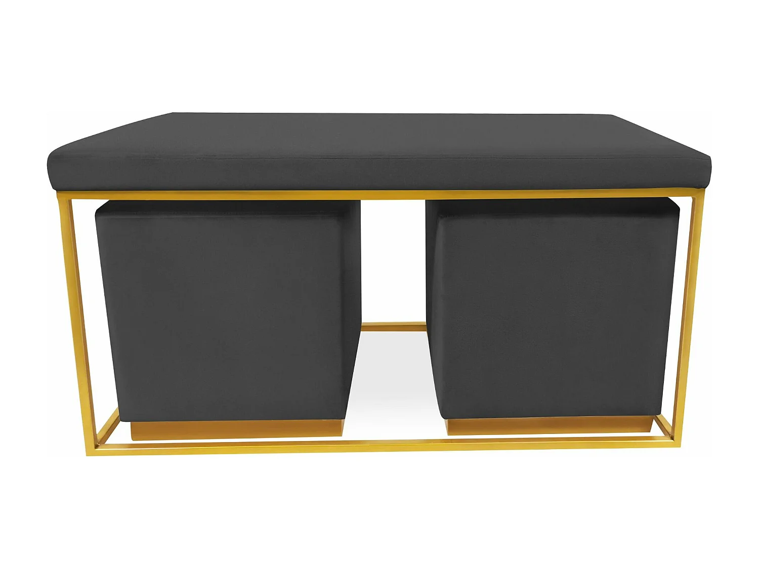 Banquette & 2 Poufs en Velours "Tinuj" 99cm Noir