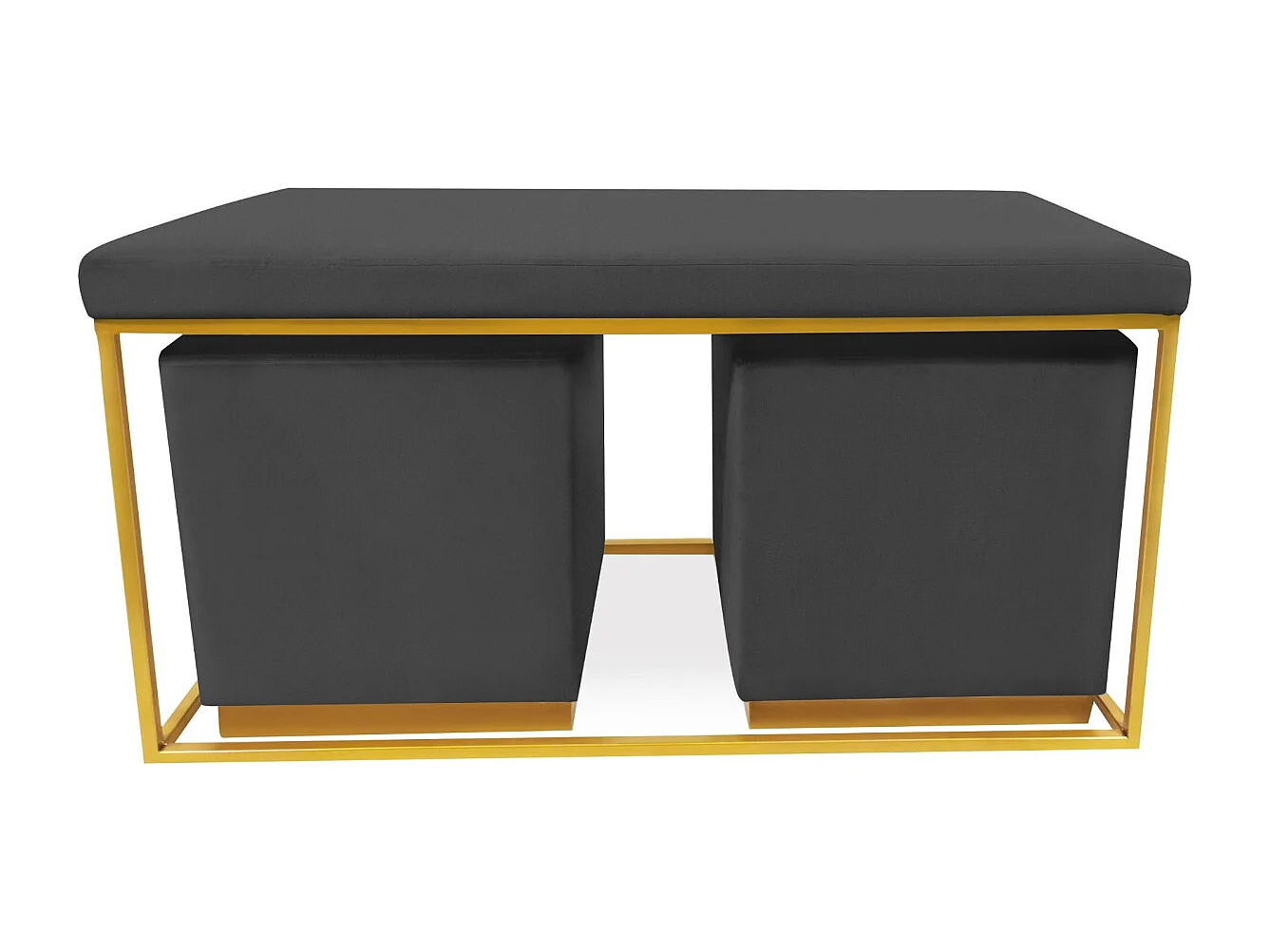 Banquette & 2 Poufs en Velours "Tinuj" 99cm Noir