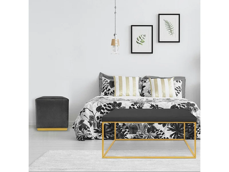 Banquette & 2 Poufs en Velours "Tinuj" 99cm Noir