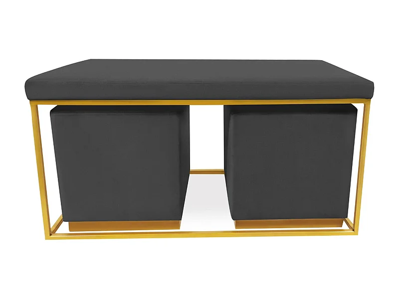 Banquette & 2 Poufs en Velours "Tinuj" 99cm Noir