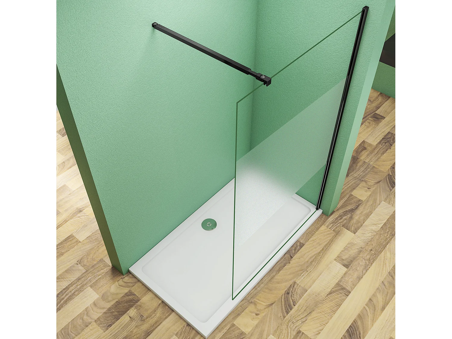 80x200cm Schwarzrahmen Duschabtrennung Walk In 8mm Nano ESG Milchglasstreifen Duschabtrennung + 73-120cm Stabilisator Höhe 200cm