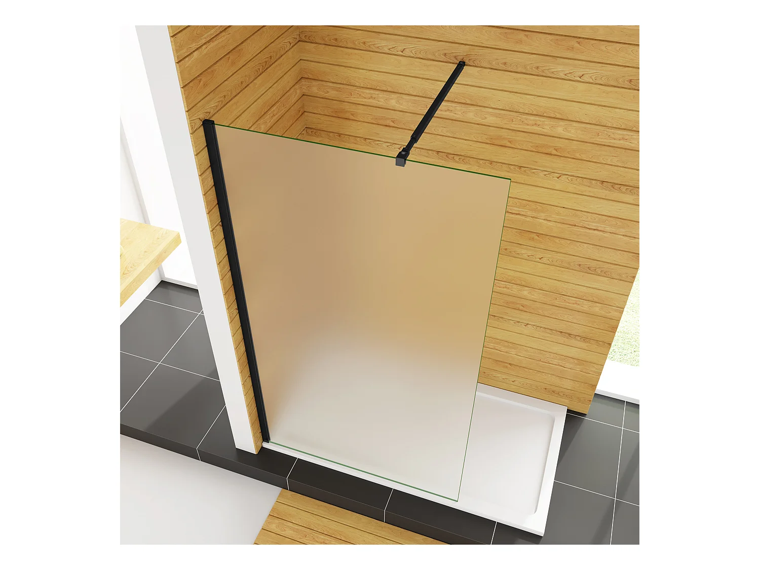 Duschabtrennung Milchglas Duschwand Walk In 73-120 cm Querhaltstange 90 cm Gals 10 mm Dicke