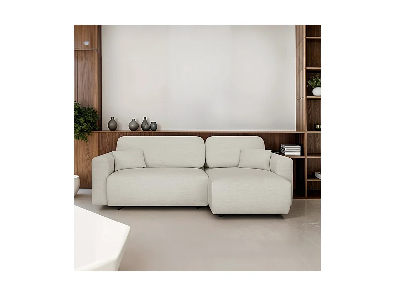 Canapé d'angle réversible convertible 4 places avec coffre de rangement en velours côtelé beige - Davis