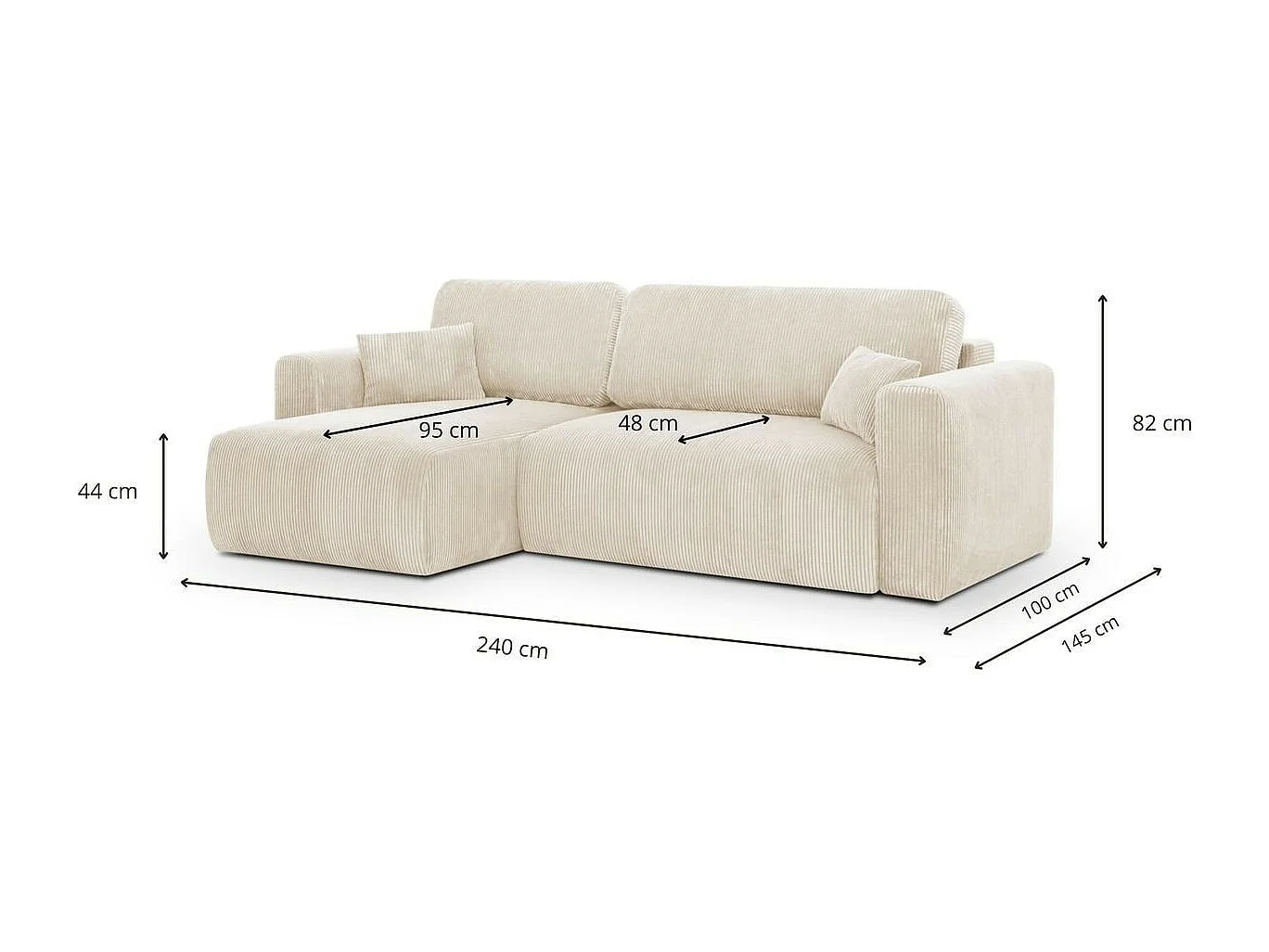 Canapé d'angle réversible convertible 4 places avec coffre de rangement en velours côtelé beige - Davis