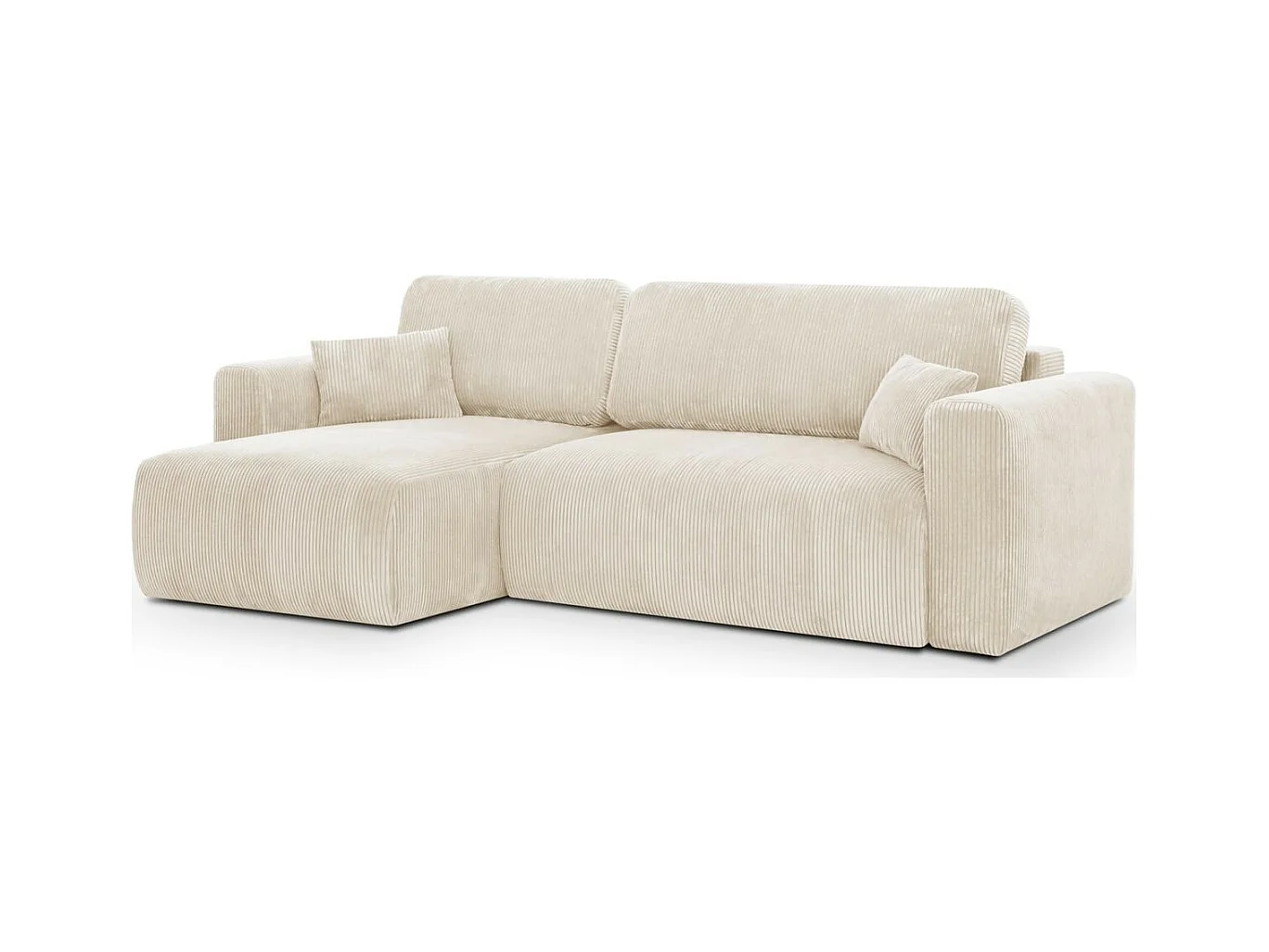 Canapé d'angle réversible convertible 4 places avec coffre de rangement en velours côtelé beige - Davis