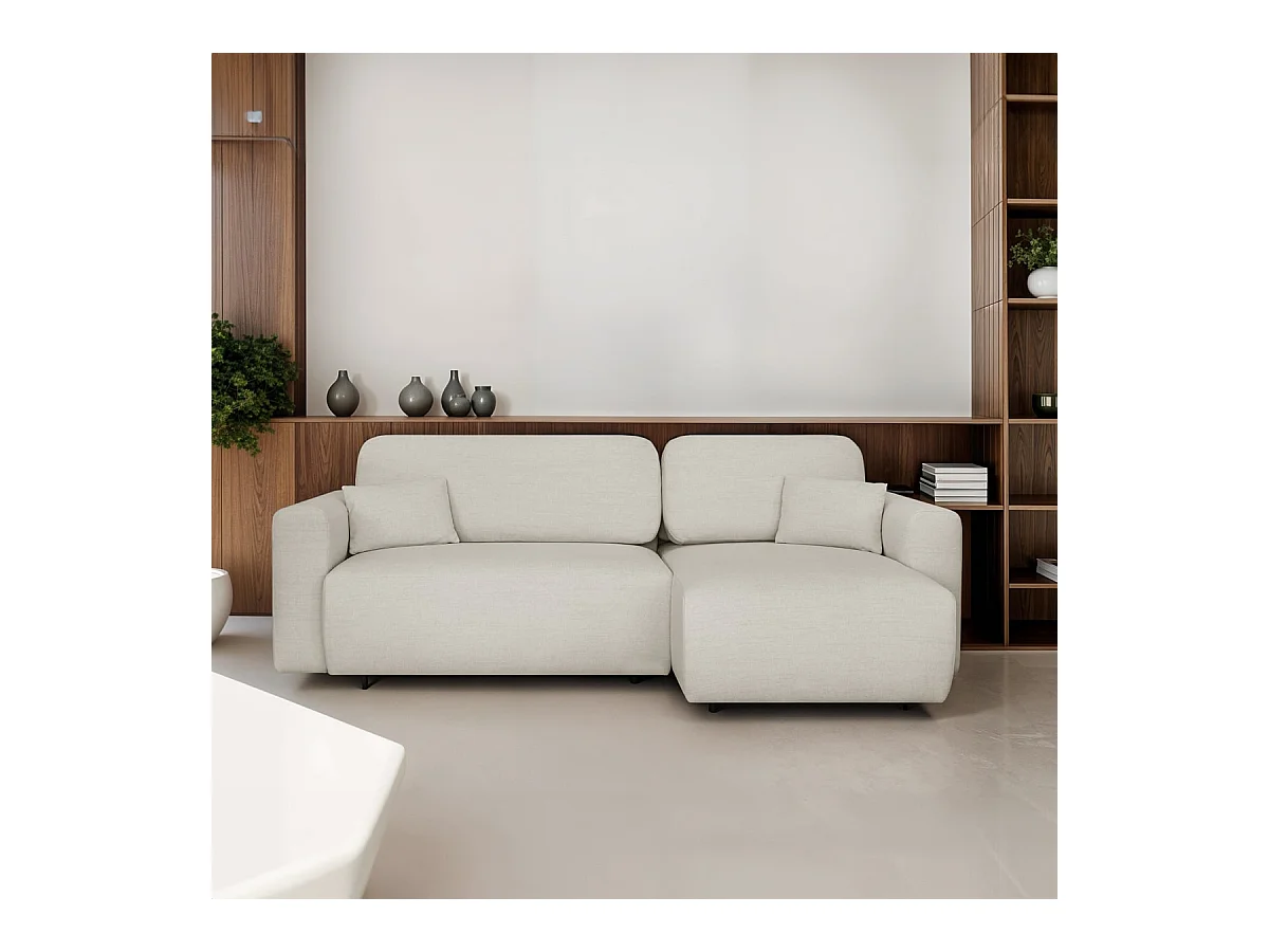 Canapé d'angle réversible convertible 4 places avec coffre de rangement en velours côtelé beige - Davis