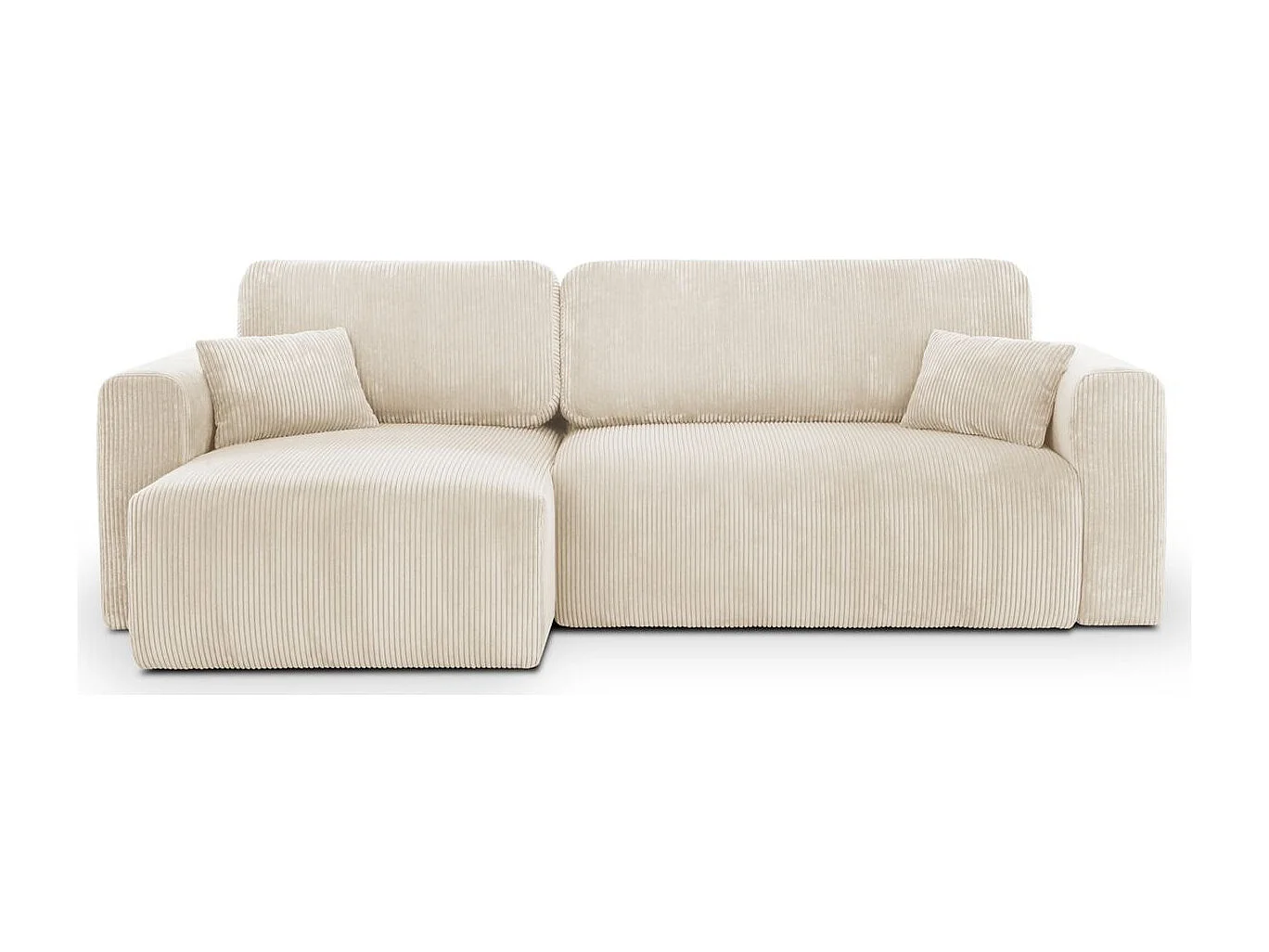 Canapé d'angle réversible convertible 4 places avec coffre de rangement en velours côtelé beige - Davis