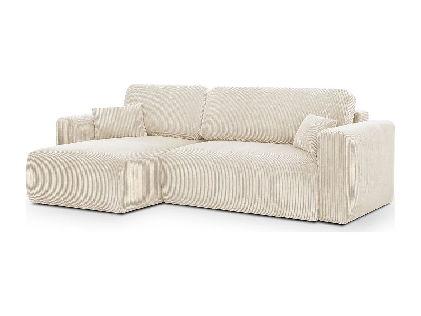 Canapé d'angle réversible convertible 4 places avec coffre de rangement en velours côtelé beige - Davis