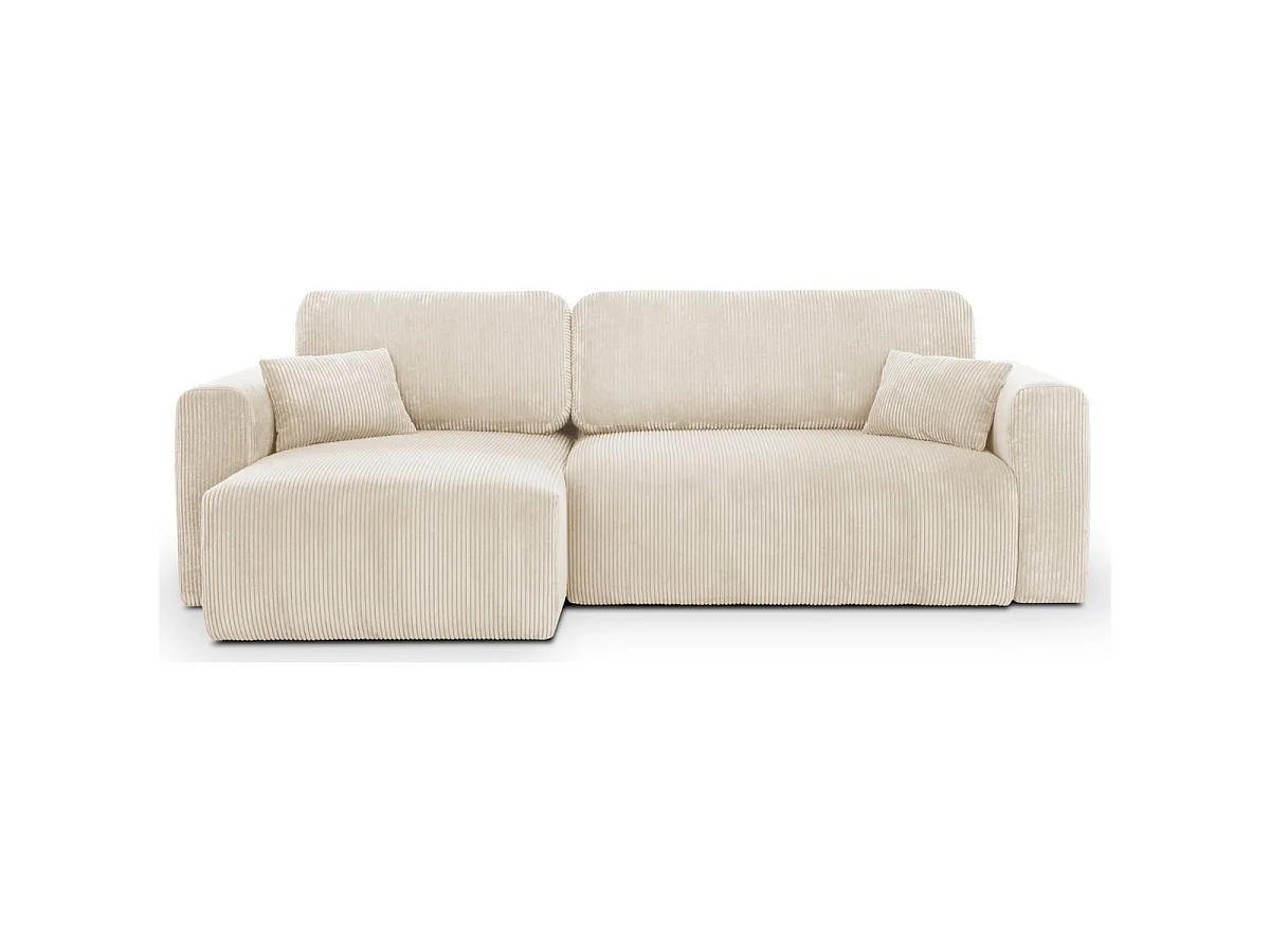 Canapé d'angle convertible 4 places avec coffre en velours beige DAVIS