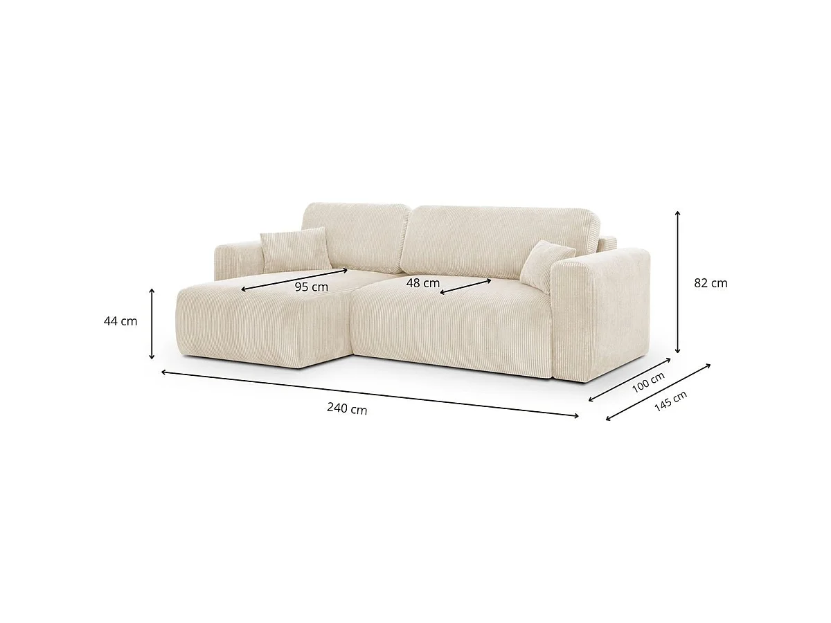 Canapé d'angle convertible 4 places avec coffre en velours beige DAVIS