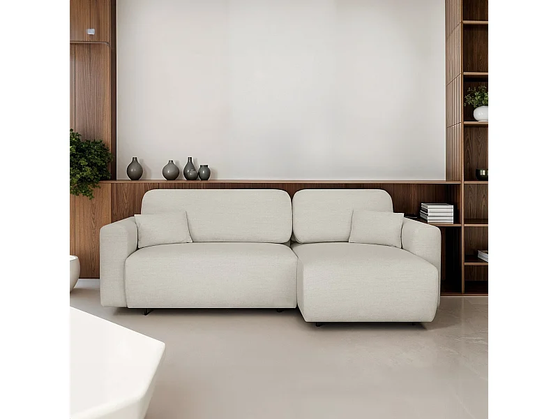 Canapé d'angle réversible convertible 4 places avec coffre de rangement en velours côtelé beige - Davis