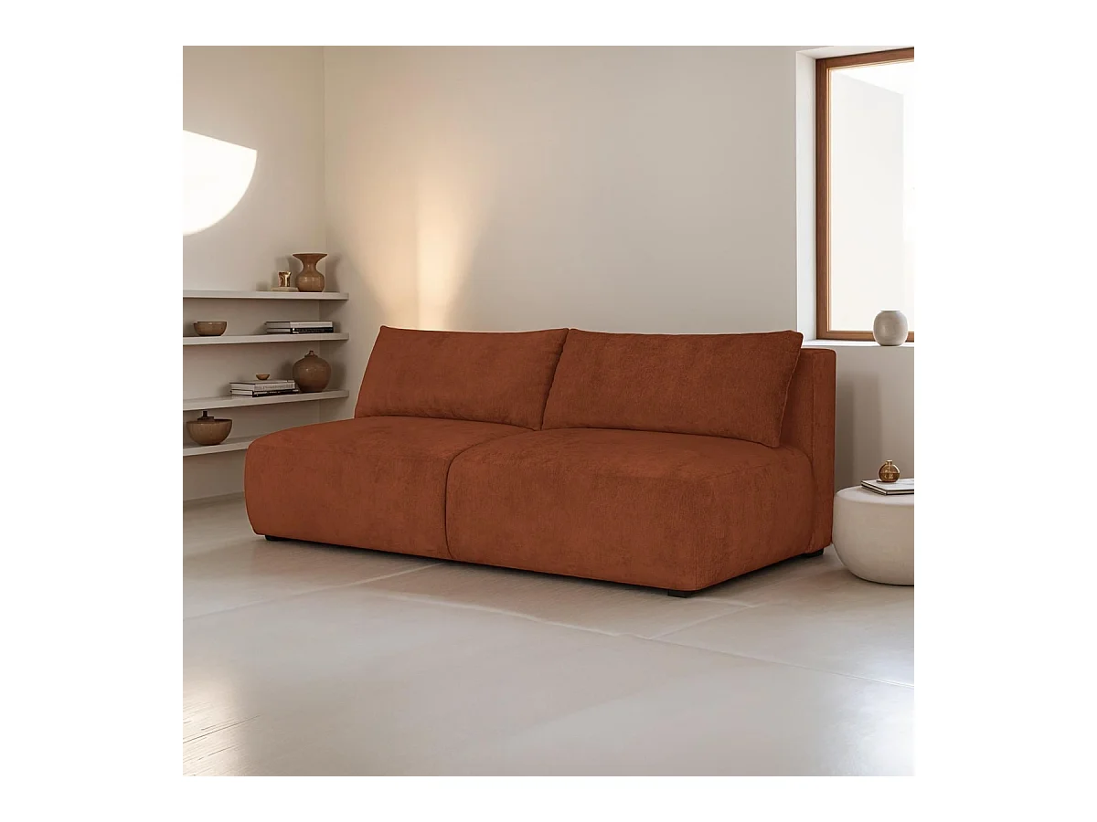 Canapé convertible 3 places avec coffre de rangement en tissu chenille terracotta - Jasper