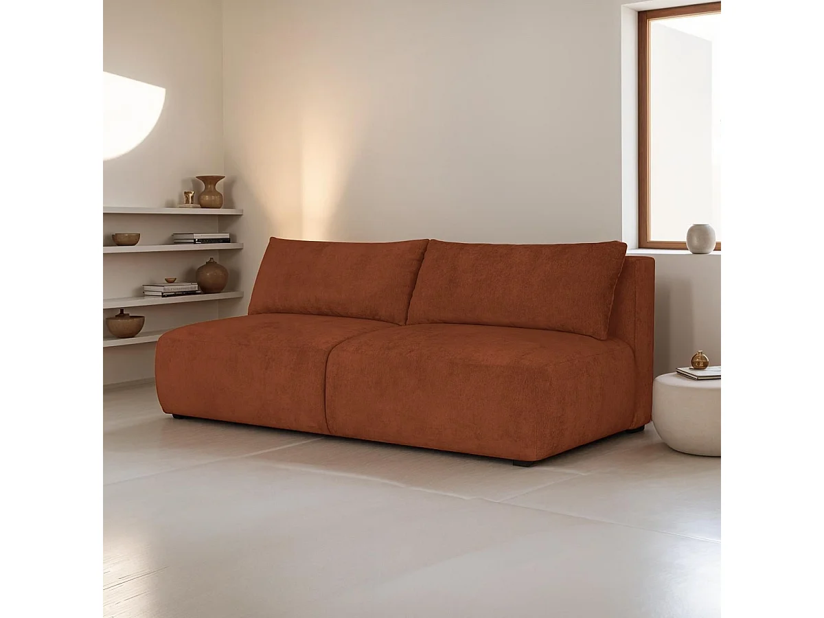 Canapé convertible 3 places avec coffre de rangement en tissu chenille terracotta - Jasper