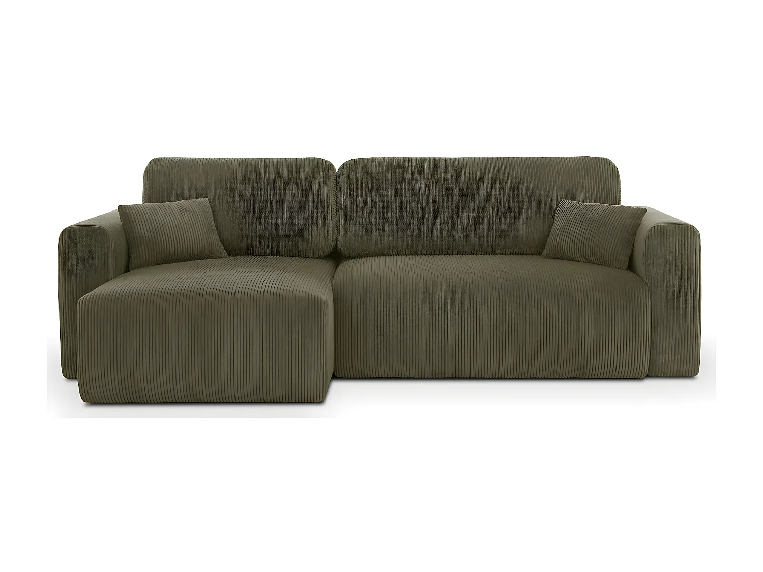 Canapé d'angle réversible convertible 4 places avec coffre de rangement en velours côtelé vert kaki - Davis