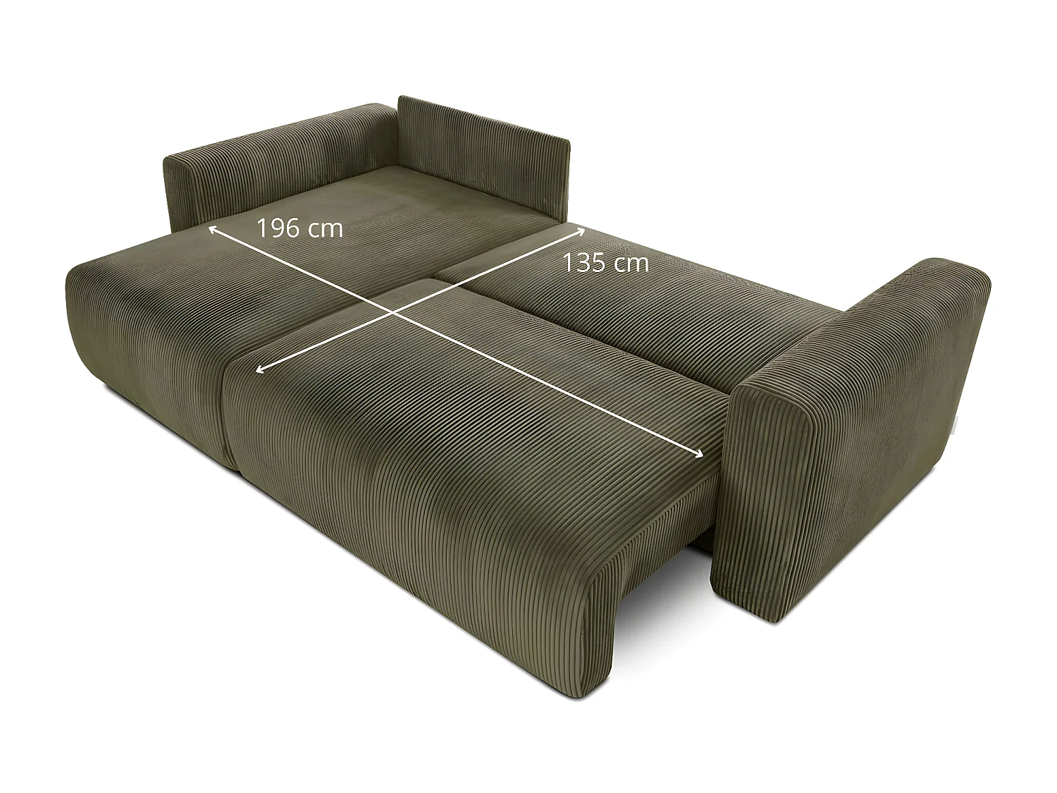 Canapé d'angle réversible convertible 4 places avec coffre de rangement en velours côtelé vert kaki - Davis