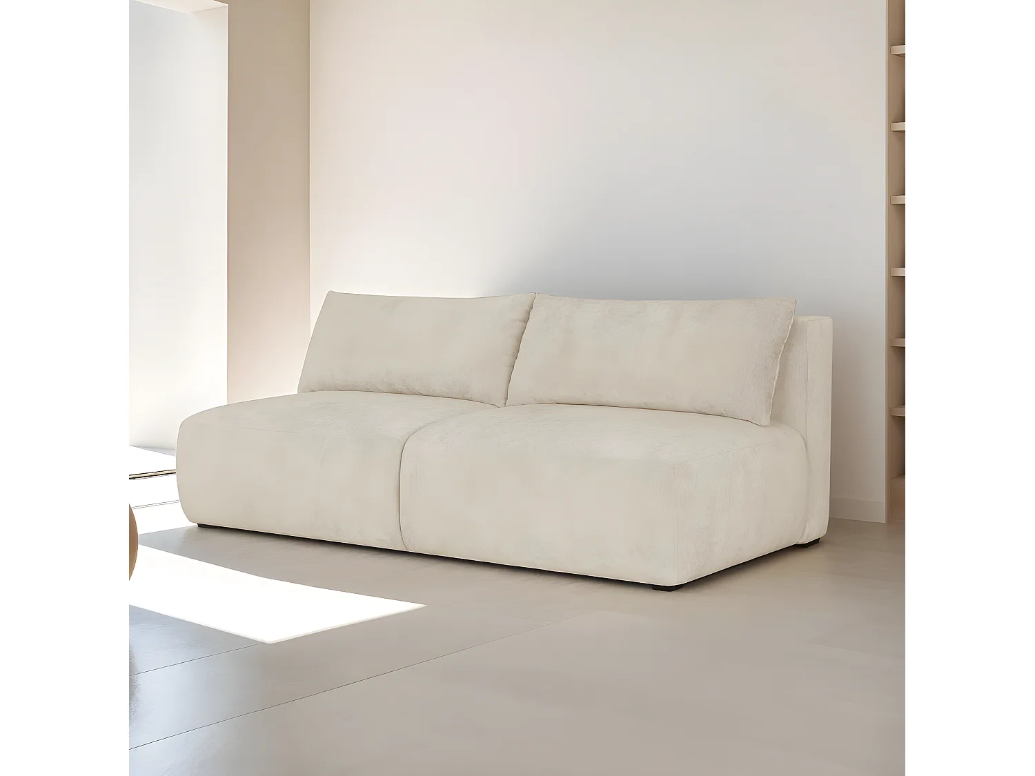 Canapé convertible 3 places avec coffre de rangement en tissu chenille beige - Jasper