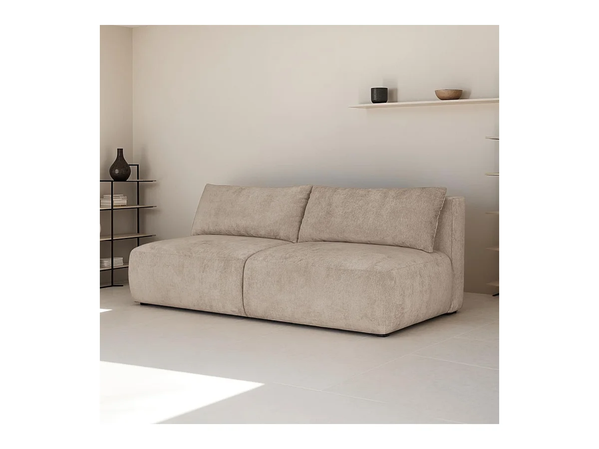 Canapé convertible 3 places avec coffre de rangement en tissu chenille taupe - Jasper