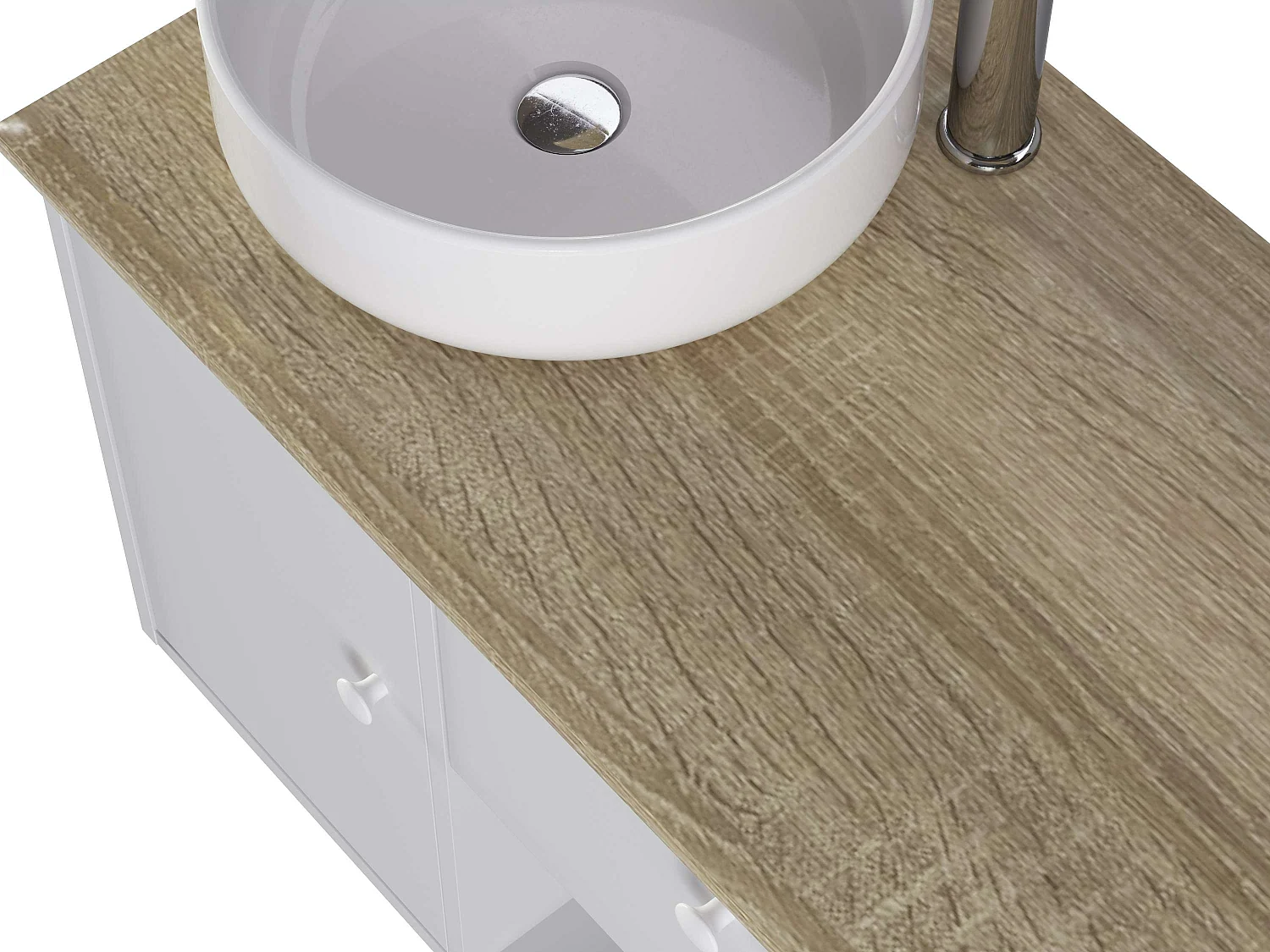 Meuble de salle de bain LARA 1 tiroir 1 porte 80 cm blanc et chêne T-BATH Inclus lavabo et miroir