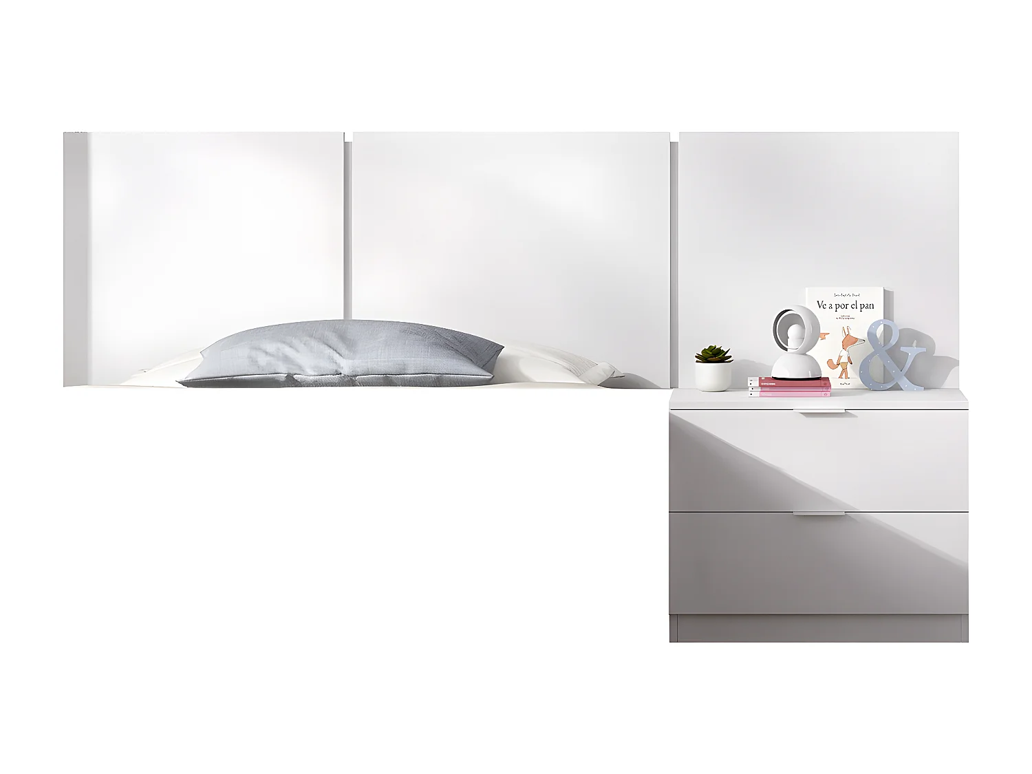 Ensemble de Tête de lit + 1 table de chevet avec 2 tiroirs pour enfant coloris blanc