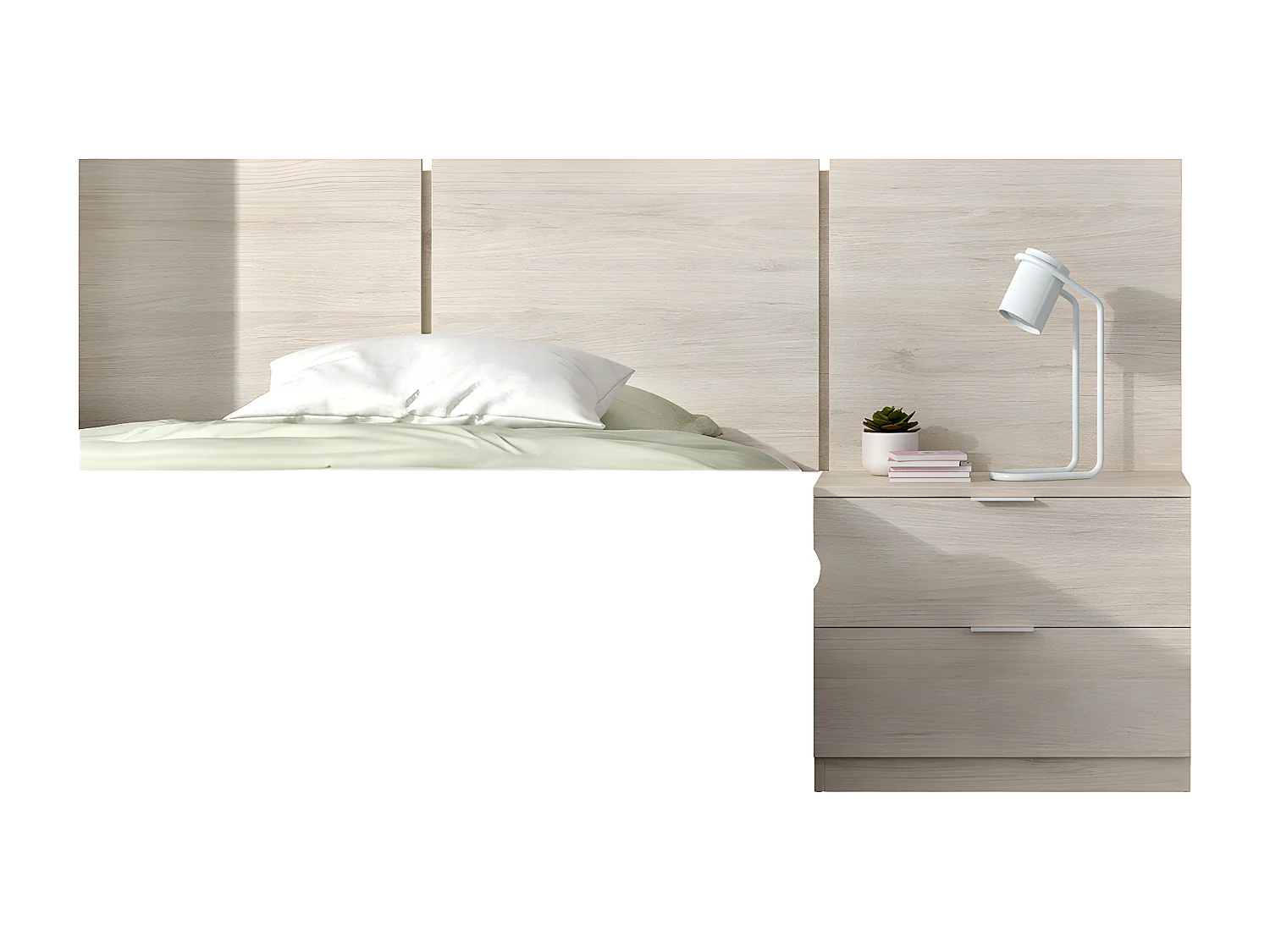 Ensemble de Tête de lit + 1 table de chevet  avec 2 tiroirs pour enfant coloris naturel