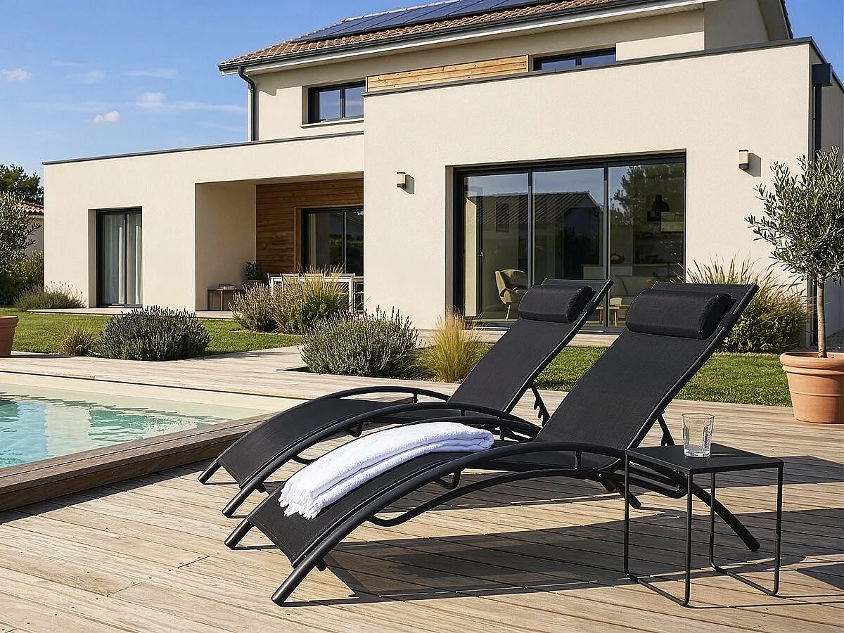 Lot de 2 bains de soleil en aluminium Beauty "Phoenix" Noir