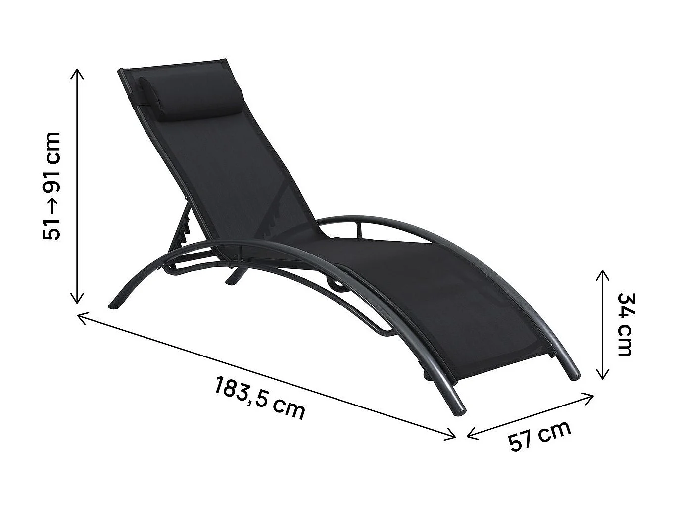 Lot de 2 bains de soleil en aluminium Beauty "Phoenix" Noir