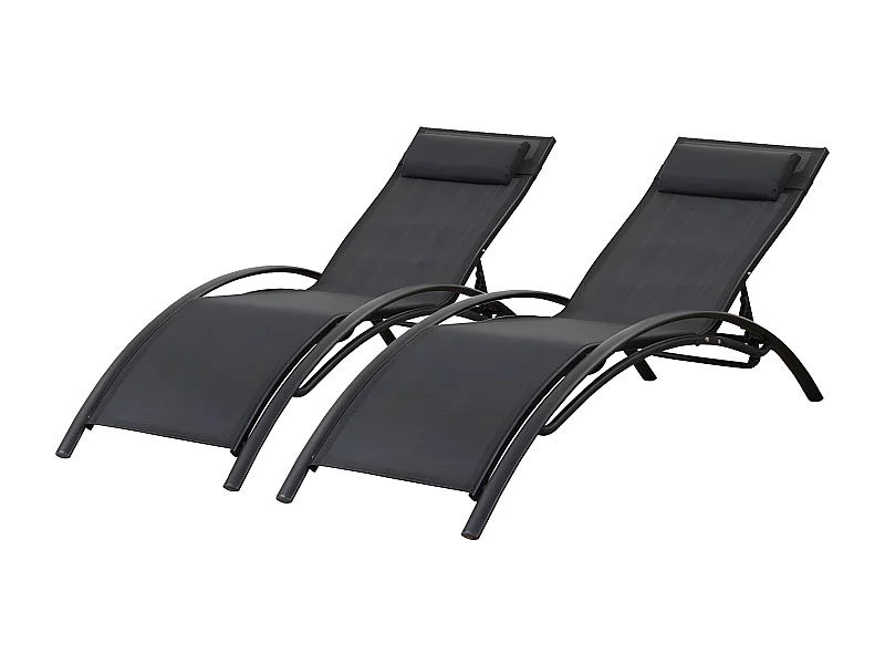 Set di 2 lettini prendisole Beauty "Phoenix" in alluminio Nero