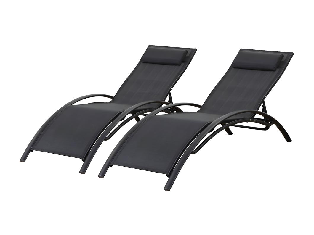 Set van 2 aluminium ligbedden Beauty "Phoenix" Zwart voor een trendy en comfortabele tuin