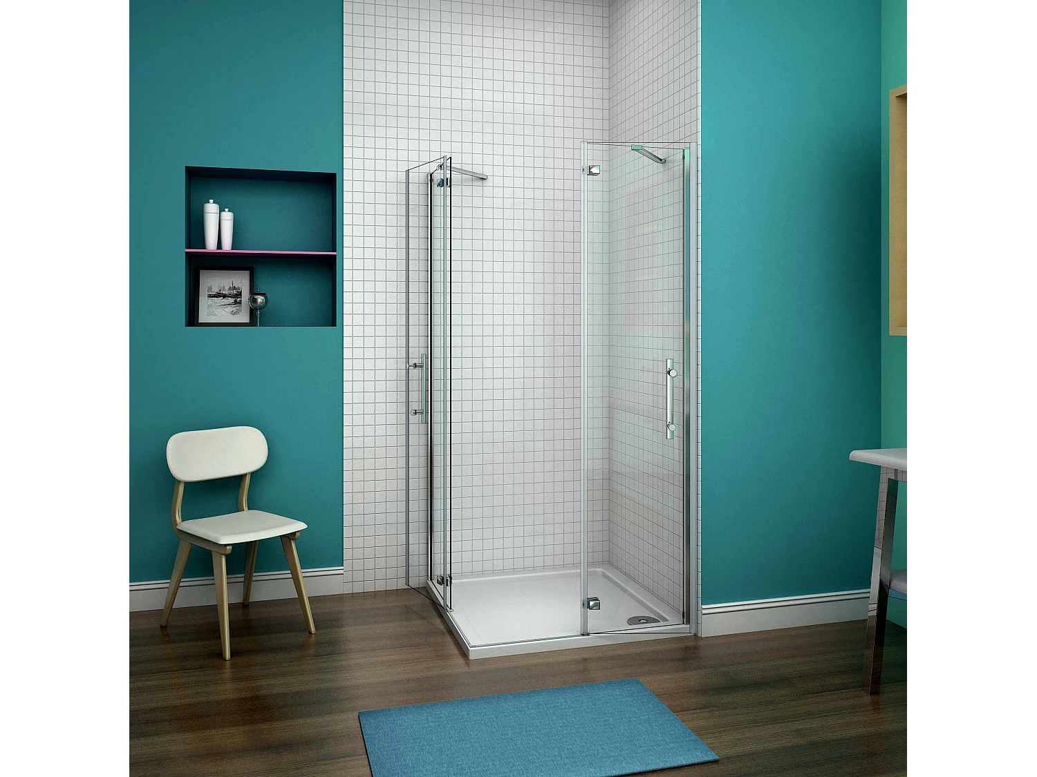 Cabine de duche rectangular Bater Perfil cromado Vidro Anticalcário 6mm (1080-1100)x(980-1000)x1900mm-AICA