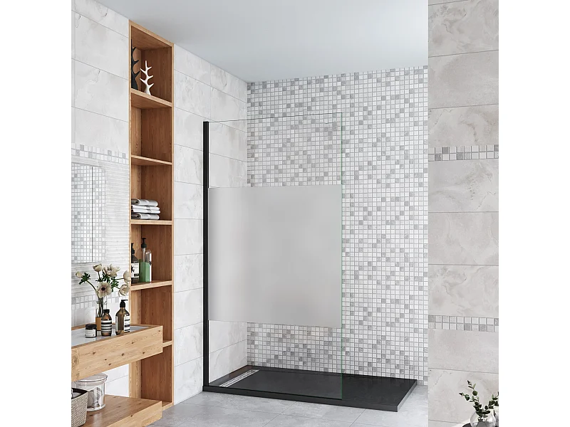 Duschabtrennung teiles Milchglas Duschwand Walk In  90 cm Gals 8 mm Dicke