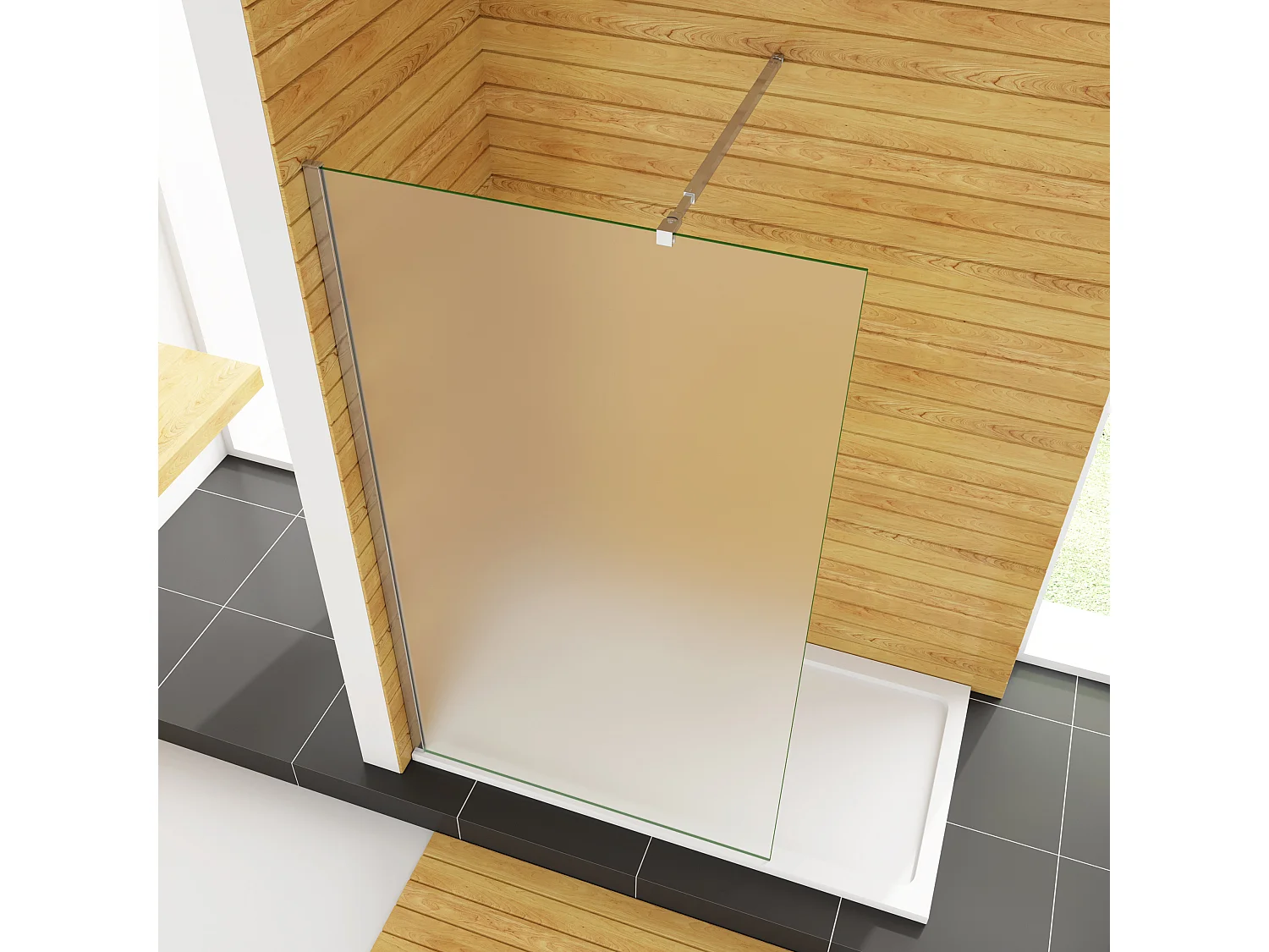 Duschwand 100x200cm mit Befestigungsstange die Klemme 73-120cm Walk In 10mm Nano ESG Milchglas Höhe 200cm