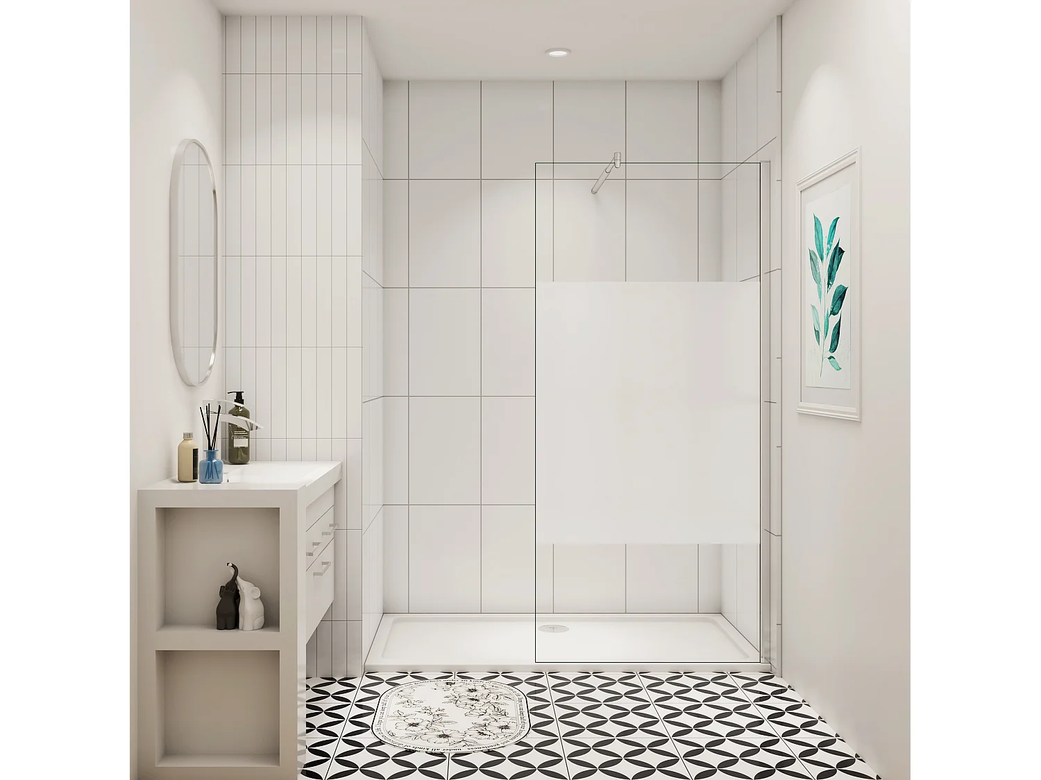 110x200cm Duschabtrennung Walk In 8mm Nano ESG Milchglasstreifen Duschabtrennung + 70-120cm Stabilisator