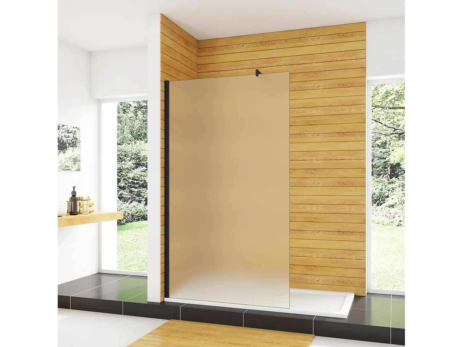 Duschabtrennung Milchglas Duschwand Walk In 70-120 cm Querhaltstange 140 cm Gals 10 mm Dicke