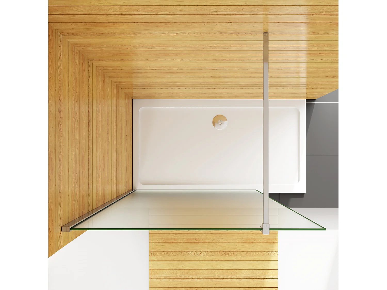 Duschwand 90x200cm mit Befestigungsstange die Klemme F Form：140cm Walk In 10mm Nano ESG Milchglas Höhe 200cm