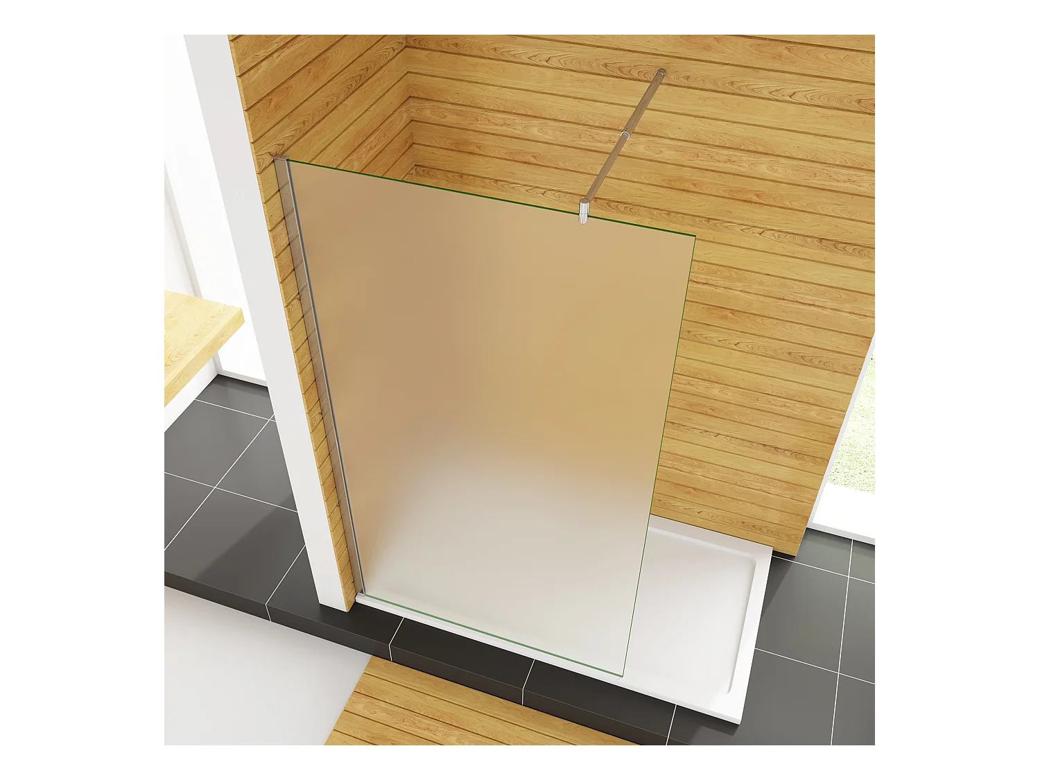 Duschwand 70x200cm mit Befestigungsstange die Klemme 70-120cm Walk In 10mm Nano ESG Milchglas Höhe 200cm